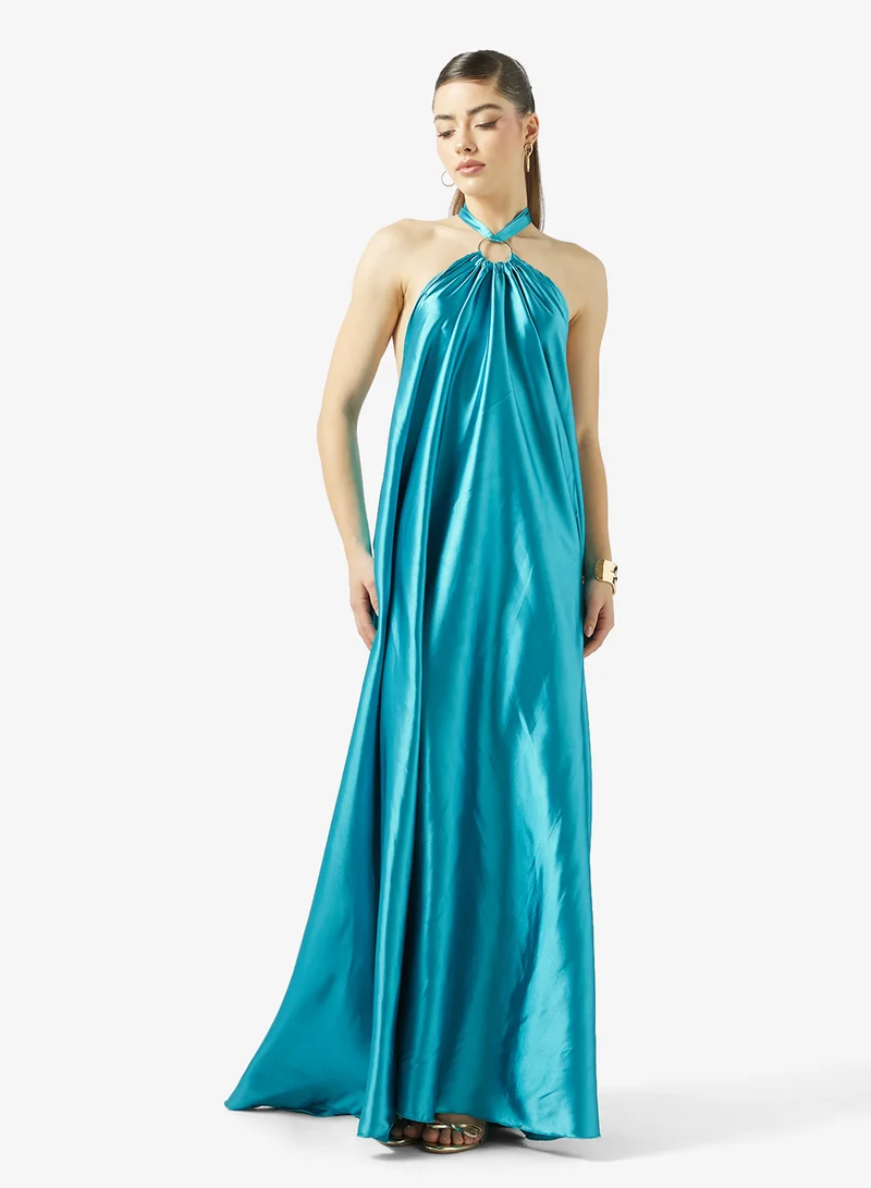 Ginger Halter Neck Metallic Plisse Dress